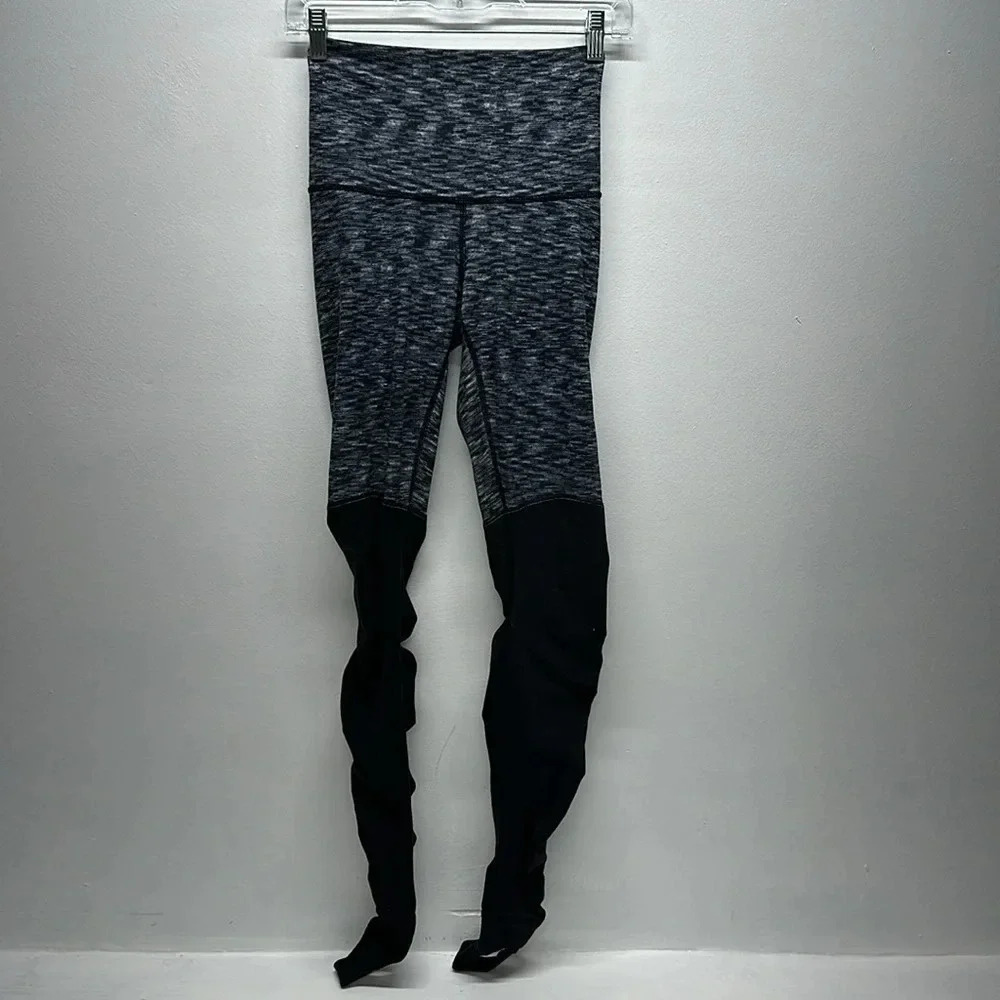Lululemon Wunder Under Stirrup Leggings Yoga Pants Striped Black Gray Size 4